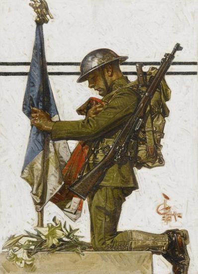 Soldier Kneeling At French Memorial, 1918 Artwork by Joseph Christian Leyendecker
