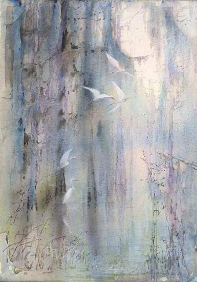 Snowy Egrets In Flight Artwork by Alice Ravenel Huger Smith