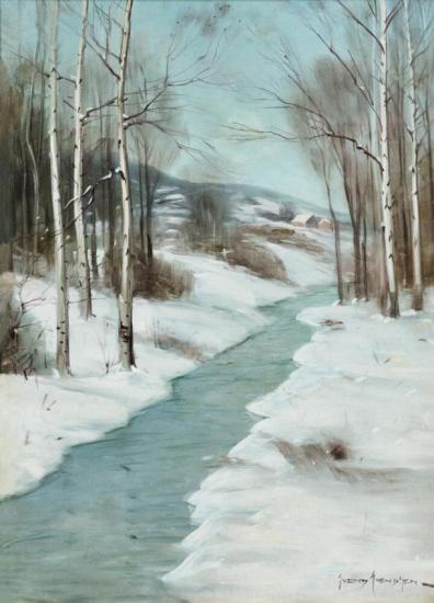 Winter Stream Through The Birches Artwork by Svend Svendsen
