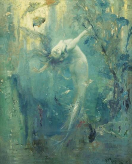 A Mermaid In The Depth Of The Sea, 1926 Artwork by Gaston Hoffmann