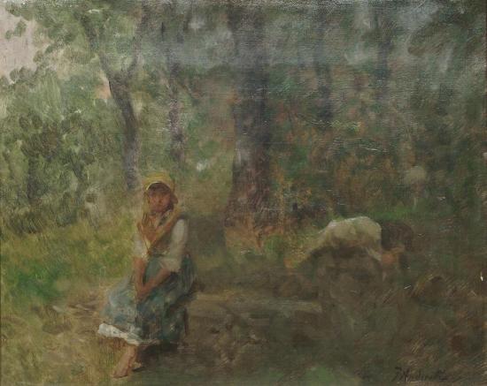Young Girl Seated In A Wooded Landscape Artwork by Federico Andreotti