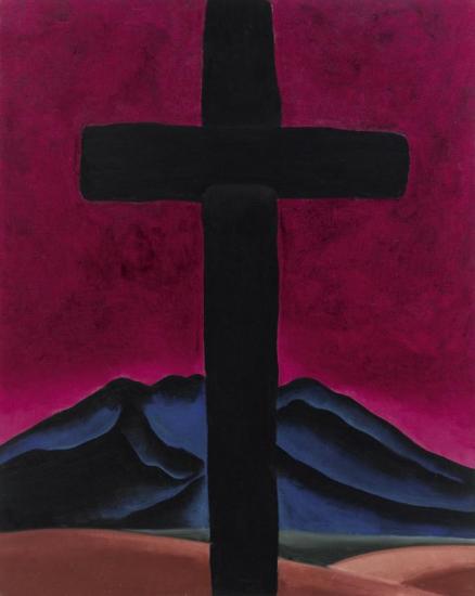 Cross With Red Sky (black Cross With Red Sky) Artwork by Georgia O'keeffe