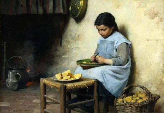 Peeling Potatoes, 1885 Artwork by Charles Sprague Pearce