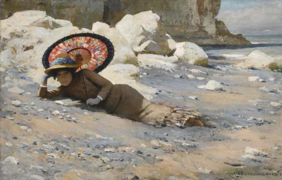 Reading By The Shore, 1883 Artwork by Charles Sprague Pearce