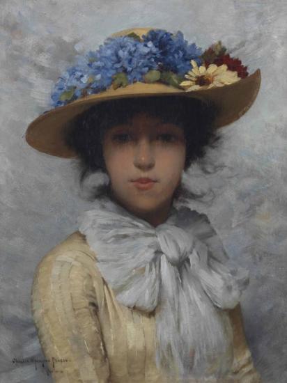 Woman In White Dress And Straw Hat, 1880 Artwork by Charles Sprague Pearce
