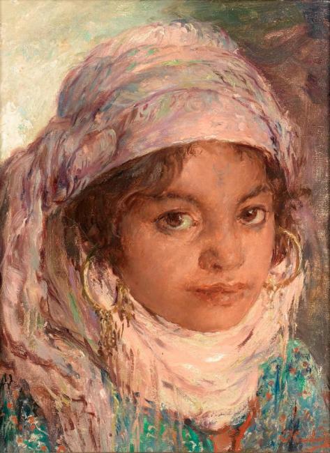 The Pink Turban Artwork by Edouard Verschaffelt