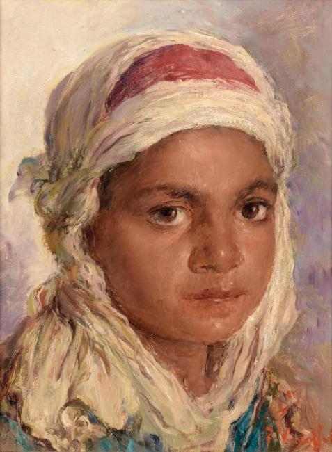 The White Turban Artwork by Edouard Verschaffelt