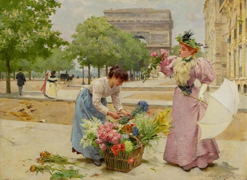 A Flower Seller On The Champs-elysées, 1895 Artwork by Louis Marie De Schryver