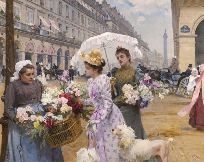 La Marchande De Fleurs - Rue De Rivoli, 1892 Artwork by Louis Marie De Schryver