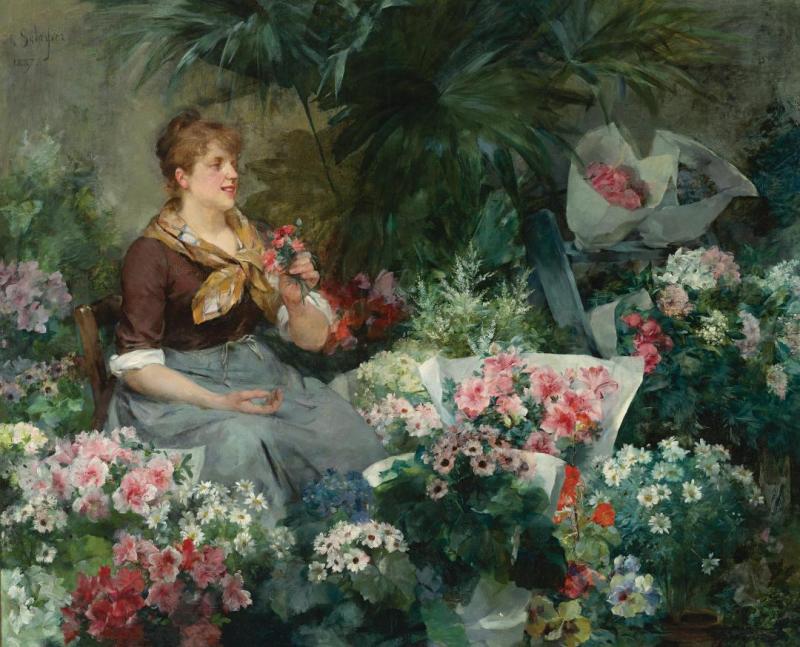 The Flower Seller, 1887 Artwork by Louis Marie De Schryver