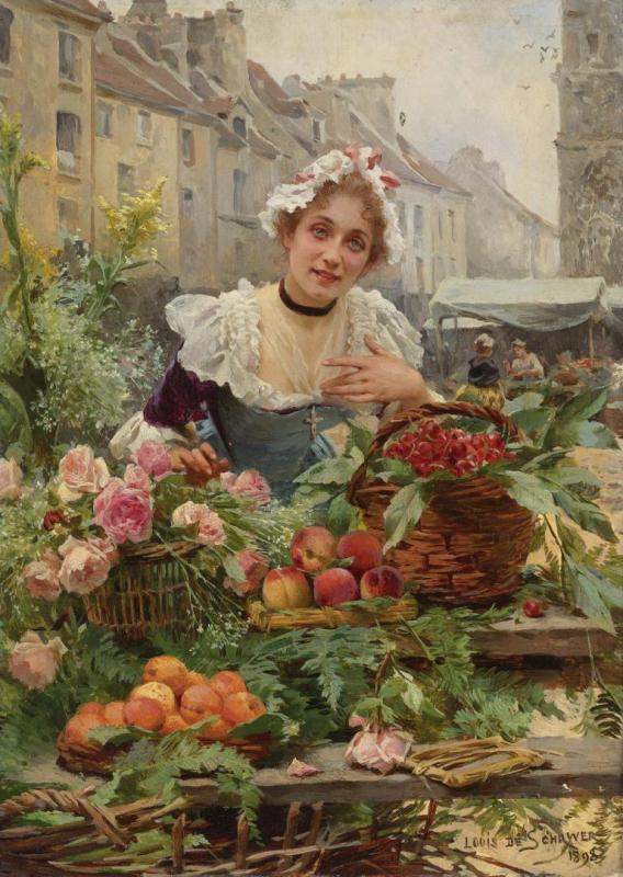 The Flower Seller, 1898 Artwork by Louis Marie De Schryver
