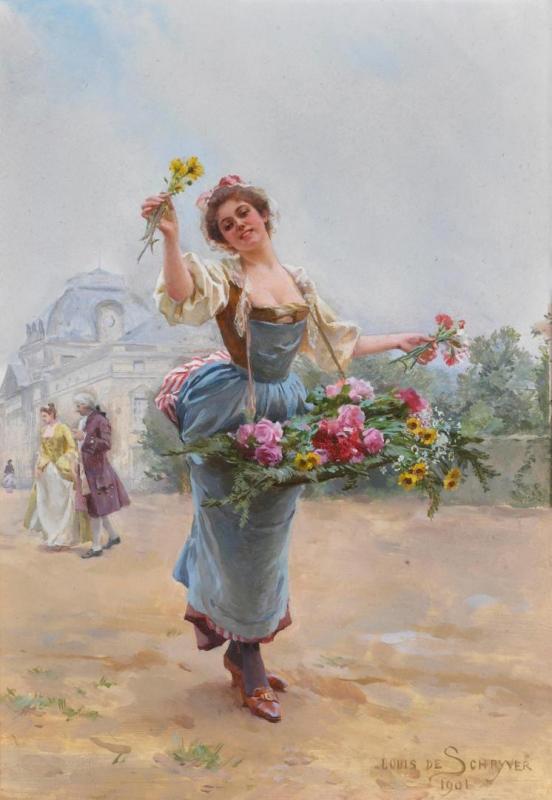 The Flower Seller, 1901 Artwork by Louis Marie De Schryver