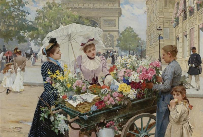 The Flower Seller On The Champs Elysées Artwork by Louis Marie De Schryver