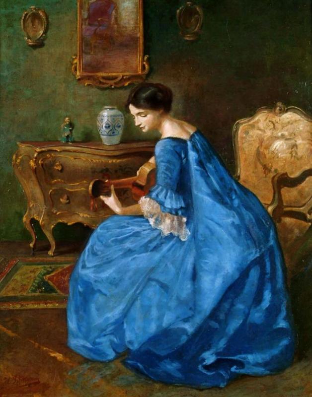 Girl In Blue With Guitar Artwork by Viktor Schramm