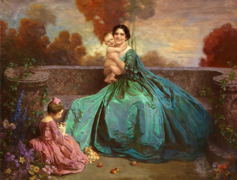 Portrait Of A Mother With Two Children, 1900-1929 Artwork by Viktor Schramm