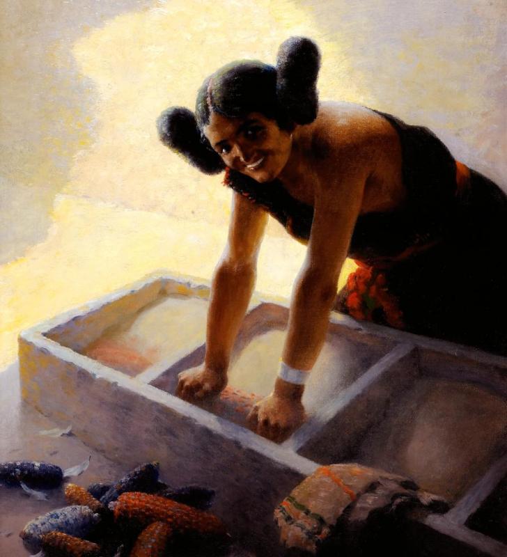 Hopi Maiden Grinding Corn, 1949 Artwork by William Robinson Leigh