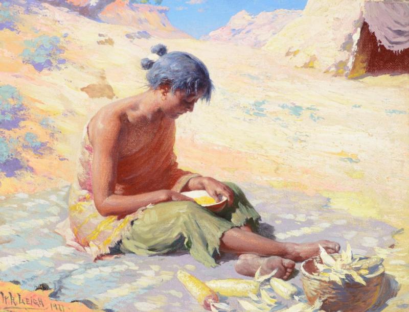 Navajo Girl Preparing Corn, 1911 Artwork by William Robinson Leigh