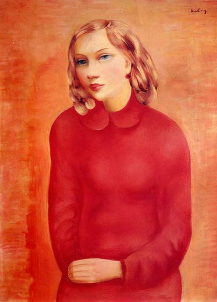 Portrait Of A Girl In A Red Dress, 1935 Artwork by Moise Kisling