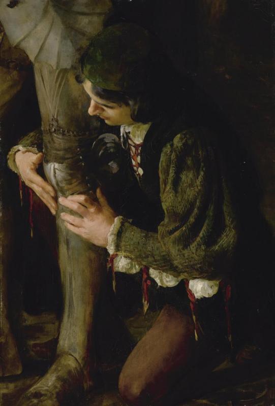 A Page Buckling On A Knight's Armour Artwork by Solomon Joseph Solomon