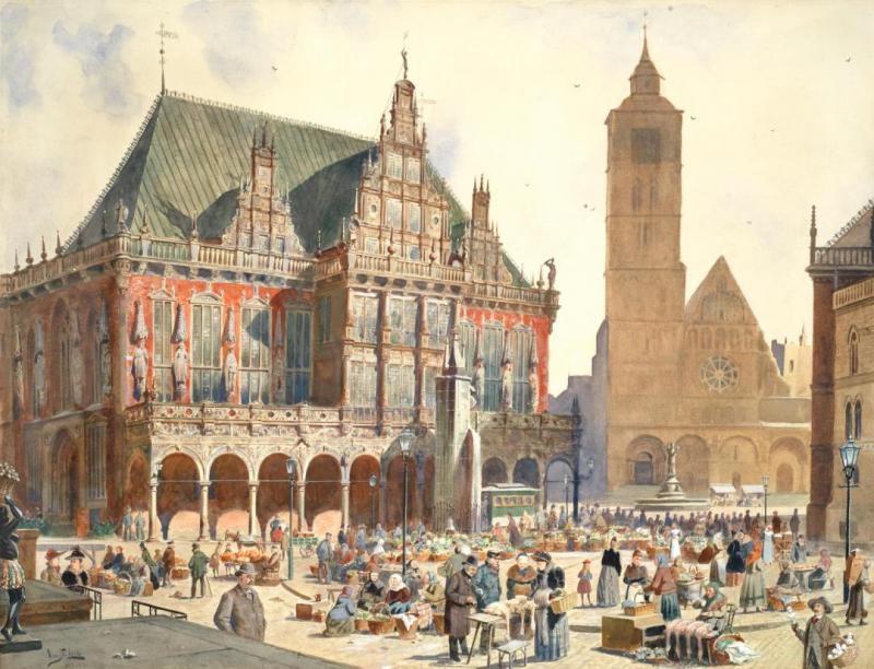 Market Day, In Front Of The Rathaus, Bremen, 1891 Artwork by Vincent Stoltenberg Lerche