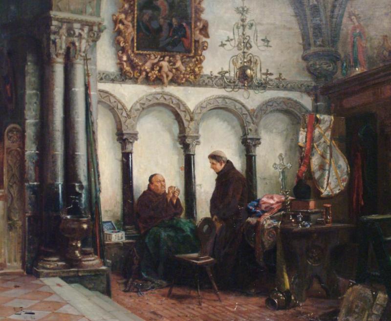 Monks Repairing The Vestment, 1881 Artwork by Vincent Stoltenberg Lerche