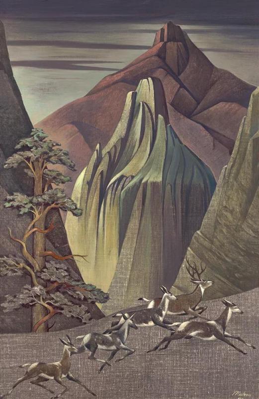 Deer In Moonlight, 1946 Artwork by Frank Mechau
