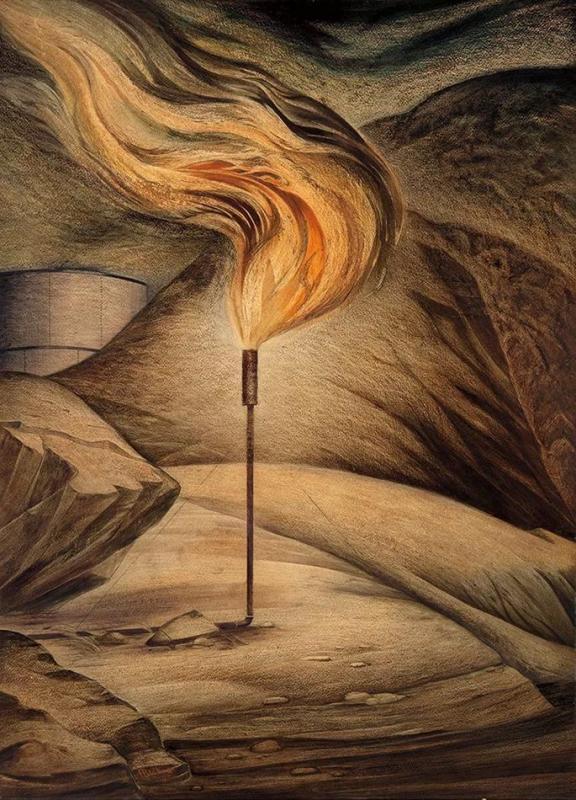 Gas Flares, 1945 Artwork by Frank Mechau