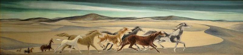 Horses Crossing Dunes, C. 1936 Artwork by Frank Mechau