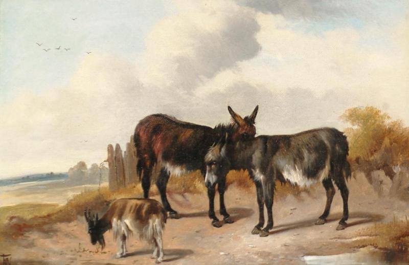 Donkeys And A Goat In A Landscape Artwork by Thomas Woodward