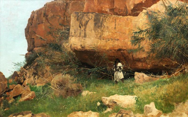A Bedouin At Ain Djiddy Gorge Near The Dead Sea, 1891 Artwork by Eugen Felix Prosper Bracht