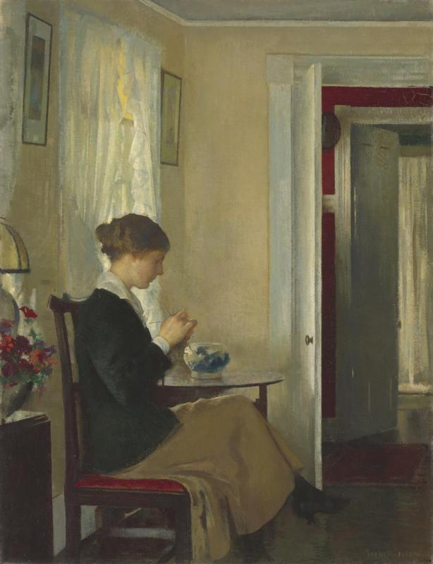 Josephine Knitting, 1916 Artwork by Edmund Tarbell