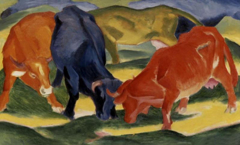 Fighting Cows Artwork by Franz Marc