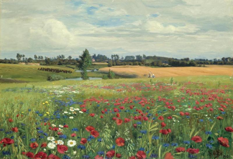 Field With Poppies And Daisies Artwork by Hans Andersen Brendekilde