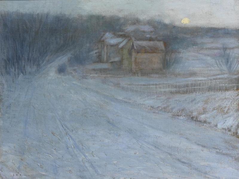 Moon Rising Over Winter Landscape Artwork by Edward Willis Redfield