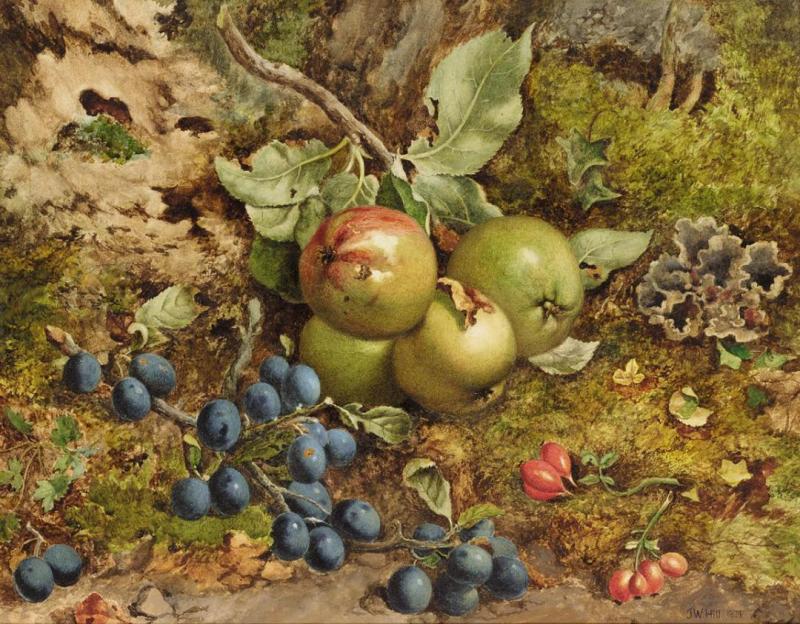 Still Life With Apples And Plums, 1874 Artwork by John William Hill