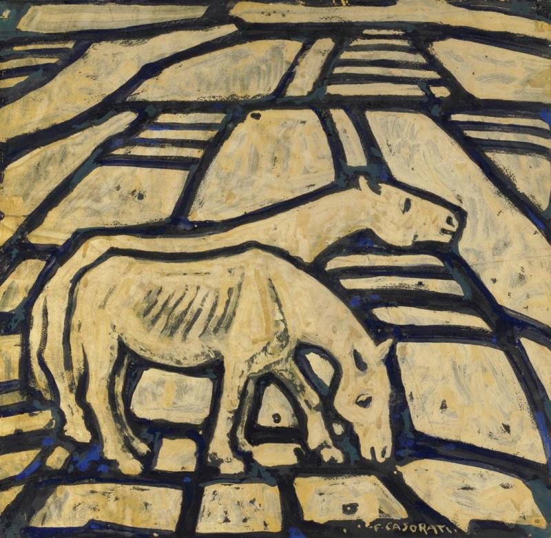 Due Cavalli (tra I Campi), 1957 Artwork by Felice Casorati