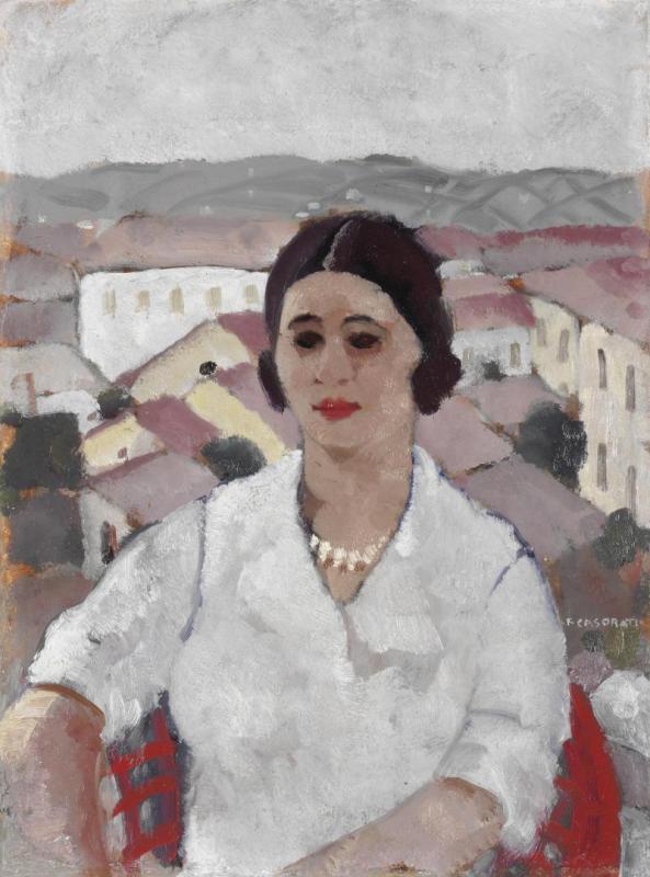 Ritratto Di Raja Con Paesaggio, 1925 Artwork by Felice Casorati