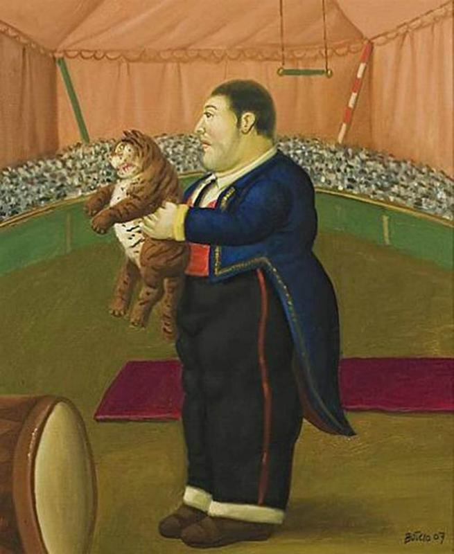 Trainer With Baby Tiger Artwork by Fernando Botero