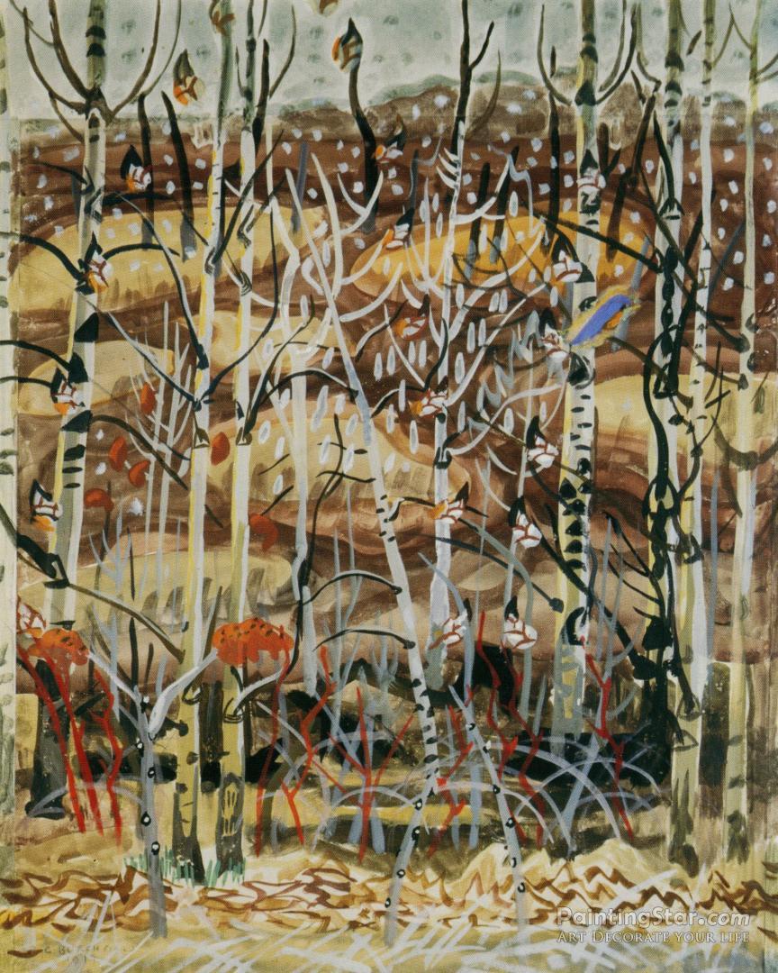 Bluebird And Cottonwoods (the Birches), 1917 Artwork by Charles Burchfield