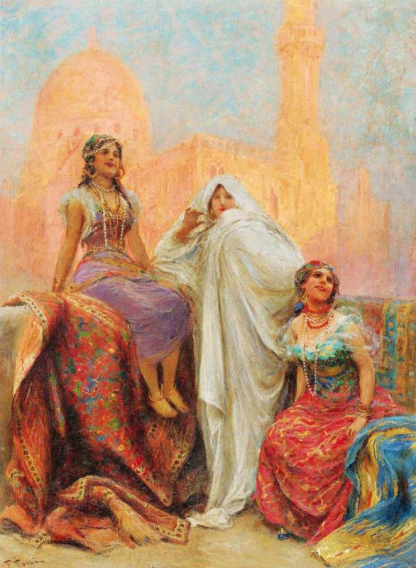 The Three Beauties Standing Before Al Rifa'i Mosque In Cairo Artwork by Fabio Fabbi