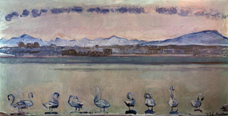 Lake Geneva With Nine Swans Before Sunrise, 1915 Artwork by Ferdinand Hodler