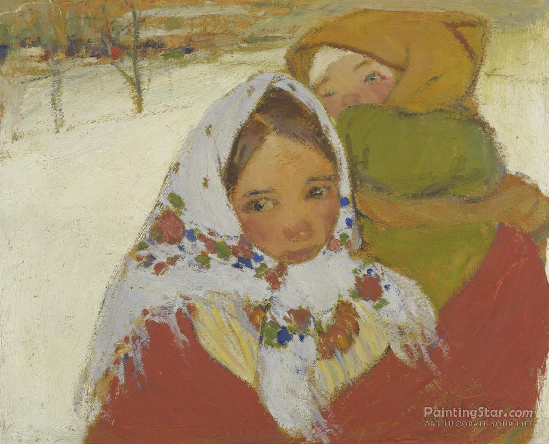 Young Girl With A Boy In The Snow, 1912 Artwork by Abel Pann