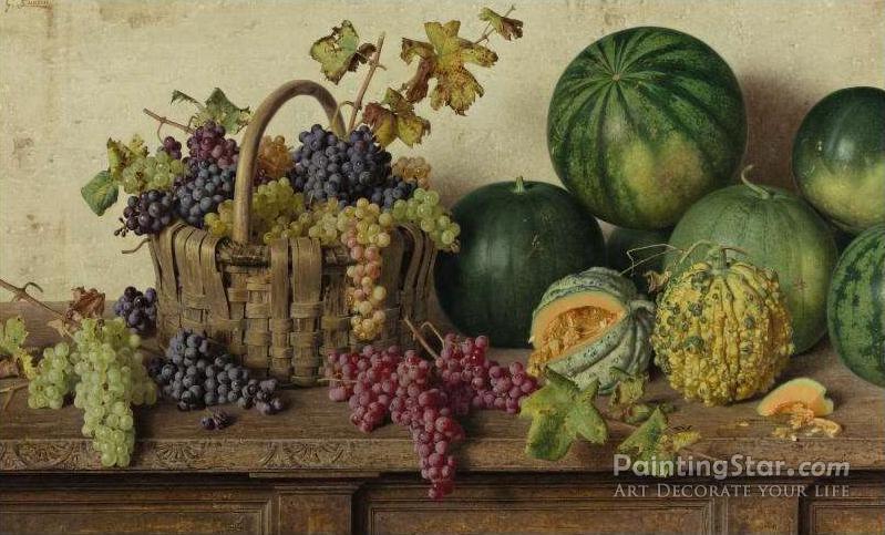 Still Life With Grapes And Melons On A Sideboard Artwork by Giorgio Lucchesi