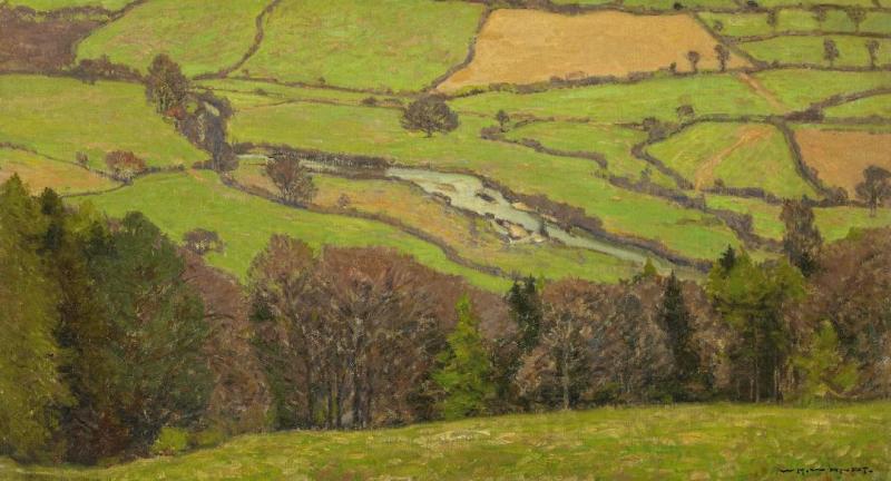 A Patchwork Of Fields Along A Meandering River Artwork by William Wendt