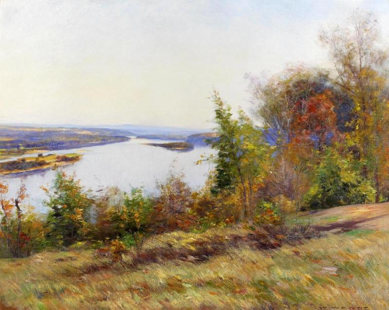 Autumn Trees Overlooking A River Artwork by William Wendt