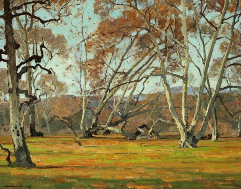Sycamores And Wild Flowers, Believed To Be Irvine Park Artwork by William Wendt