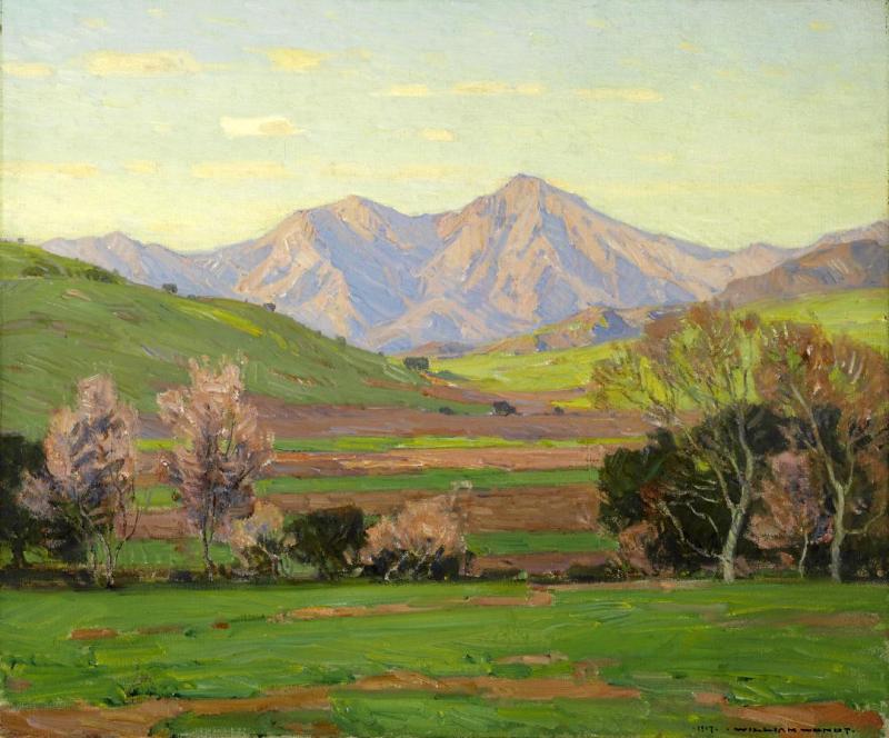 Verdant Landscape With Mountains Beyond Artwork by William Wendt