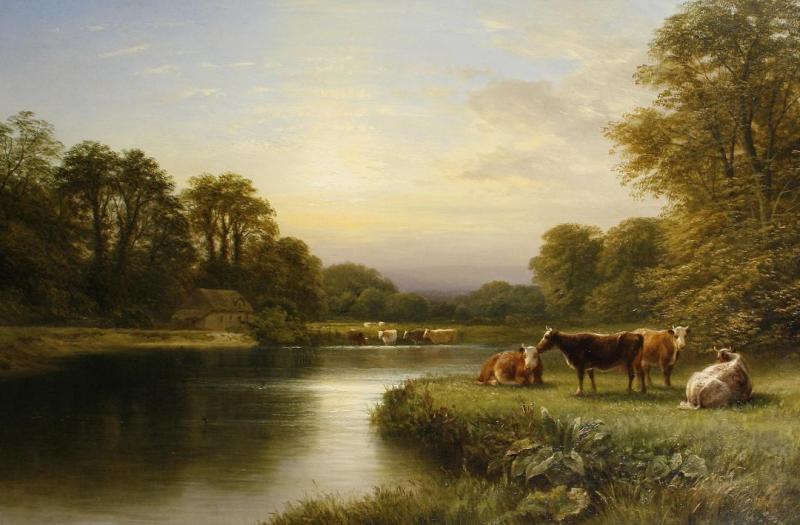 Cattle On A Riverbank Artwork by George Cole