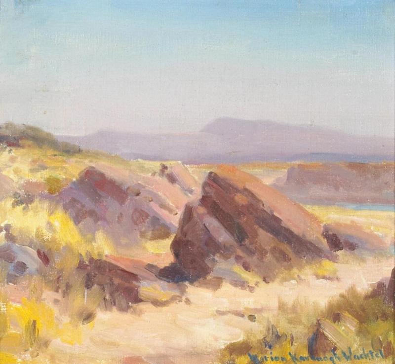 An Expansive Landscape With Boulders Near A Path Artwork by Marion Kavanaugh Wachtel