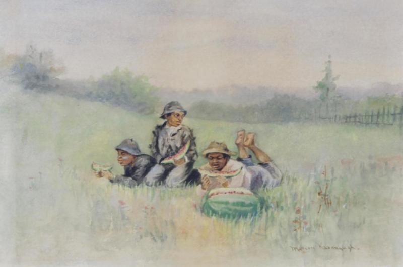 Kids Eating Watermelon Artwork by Marion Kavanaugh Wachtel